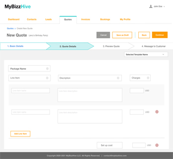 MyBizzHive’s quote management system for easy to create new quotes list
